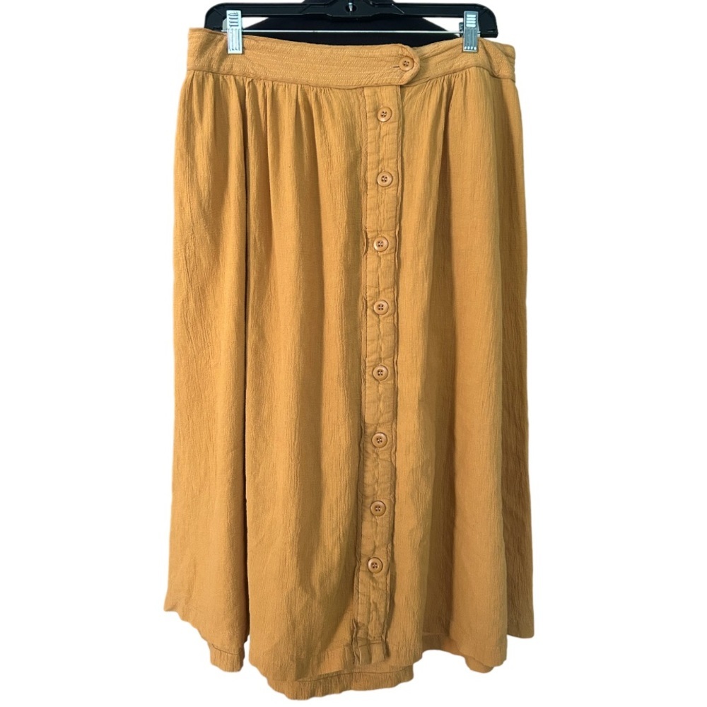 Polagram Button Front Crepe Midi Skirt Mustard Yellow Size Large